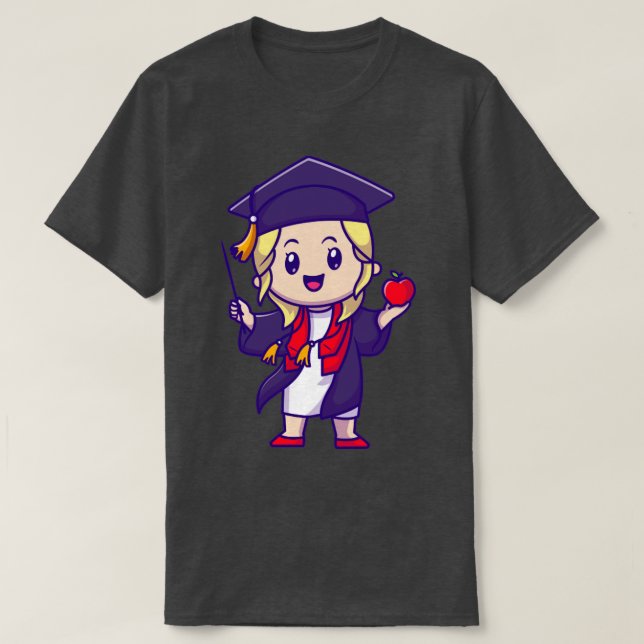 Cute Girl Studenten Tecknad T Shirt (Design framsida)