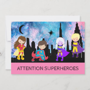 *~* Cute Girl SUPERHEROS Barns födelsedag Party Inbjudningar