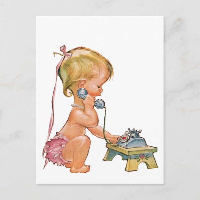 Cute Girl Talking on Mobil Vykort (Framsida)