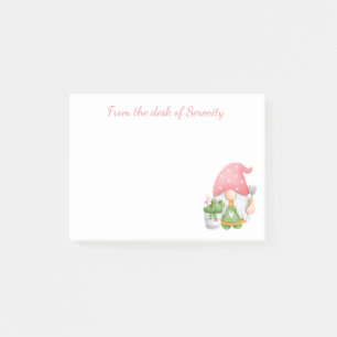 Cute Girl Tecknad Gardener Watercolor Garden Gnome Post-it Block