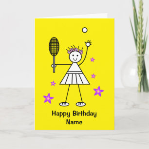 Cute Girl Tennis Player Gult Birthday Card Kort