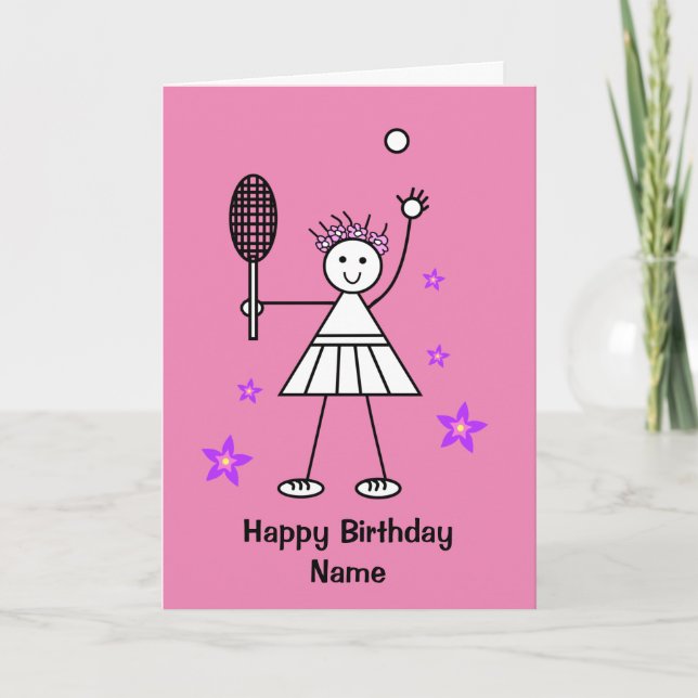 Cute Girl Tennis Player Rosa Birthday Card Kort (Framsida)