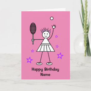 Cute Girl Tennis Player Rosa Birthday Card Kort