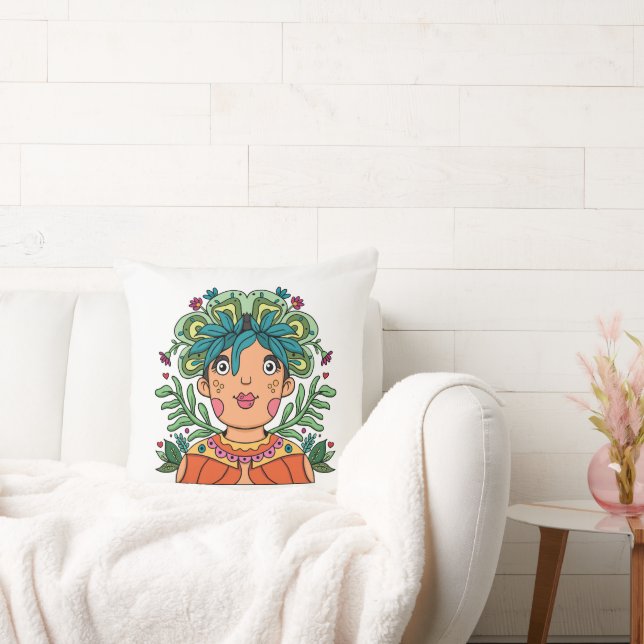 Cute Girl, Throw Pillow Kudde (Soffa)