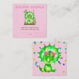 Cute Girl Triceratops Diaper Raffle Baby Shower Fyrkantigt Visitkort