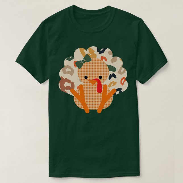 Cute Girl Turkey Thanksgiving Fall Leopard Premium T Shirt (Design framsida)