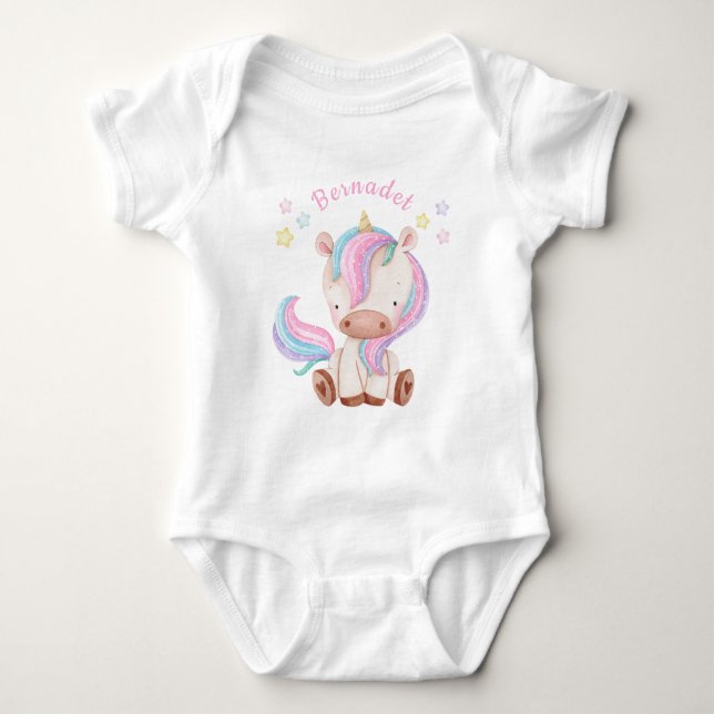 Cute Girl Unicorn och Stars Baby Bodykostym T Shirt (Framsida)