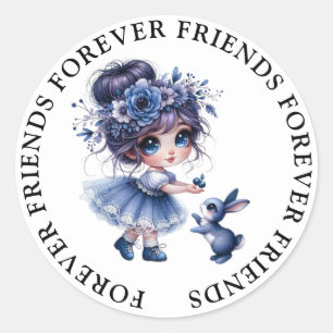 Cute Girl Vänskap Stickers Runt Klistermärke
