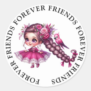 Cute Girl Vänskap Stickers Runt Klistermärke