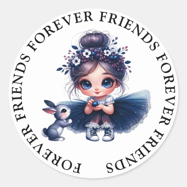 Cute Girl Vänskap Stickers Runt Klistermärke (Framsida)