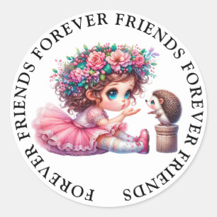 Cute Girl Vänskap Stickers Runt Klistermärke