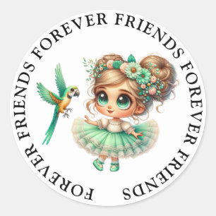 Cute Girl Vänskap Stickers Runt Klistermärke