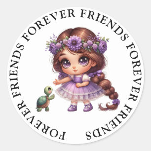 Cute Girl Vänskap Stickers Runt Klistermärke