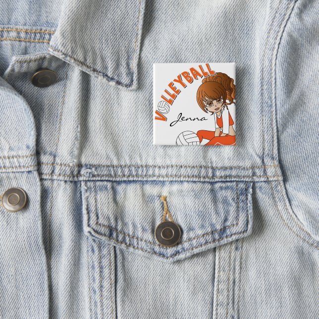 Cute Girl Volleyball Player i Orange Knapp (In Situ)