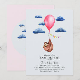 Cute Girl Watercolor Sloth och Namn Baby Shower Inbjudningar