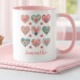 Cute Girl Watercolor Valentine Hearts Mugg