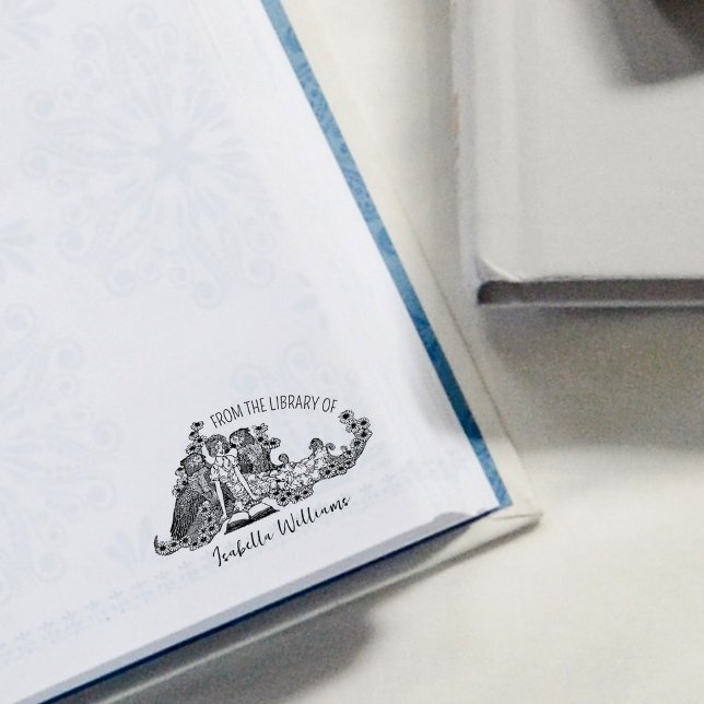 Cute Girl with Birds, Bibliotek of, Bok Stämpel (Skapare uppladdad)