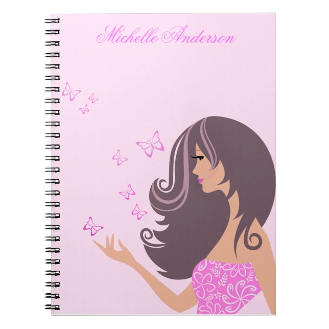 Cute Girl with Butterflies Notebook Anteckningsbok (Framsidan)