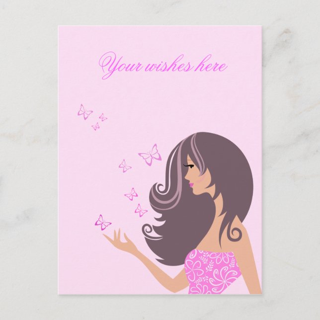 Cute Girl with Butterflies Postcard Vykort (Framsida)