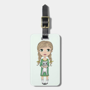 Cute Girl with Cat Personlig Bagagebricka