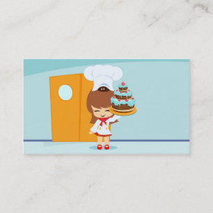 Cute Girl with Chocolate Cake Visitkort
