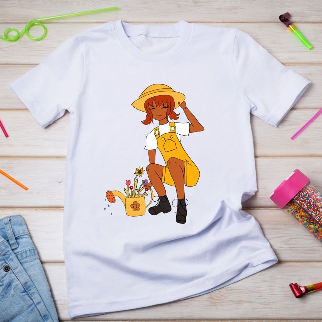 Cute  Girl with Flowers Girls' T Shirt (Skapare uppladdad)