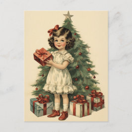 Cute Girl with Gifts Mid Century Stil Helg Vykort