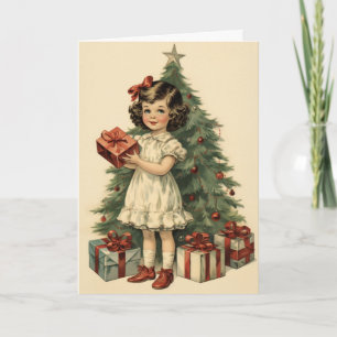 Cute Girl with Gifts Mid Century Stil jul Kort