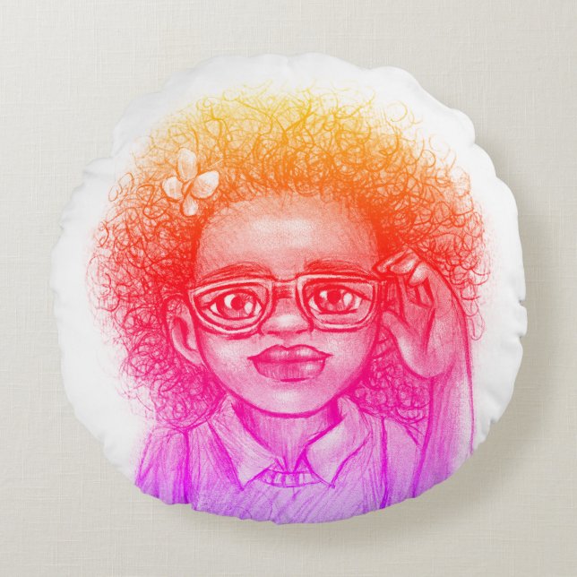 Cute Girl with Glasses Rund Kudde (Framsidan)