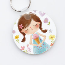 Cute Girl with Ice Cream Acrylic Keychain