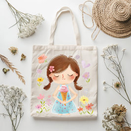 Cute Girl with Ice Cream Tote Bag Tygkasse