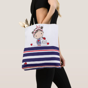 Cute Girl with Ladybird Art Stripe Kids Tygkasse