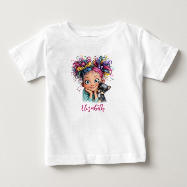 Cute Girl with Puppy T Shirt (Framsida)
