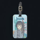 Cute Girl World Travel Illustrated Personlig Bagagebricka<br><div class="desc">En Snyggt flicka som reser runt i världen med en  blick.</div>