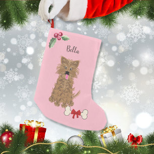 Cute Girl Yorkie Hund Rosa Monogram Liten Julstrumpa