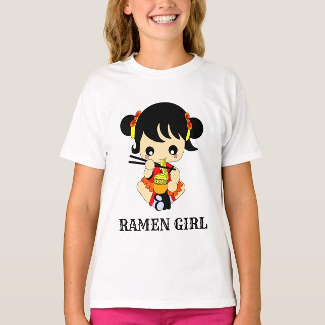 Cute Girl Yummy Eat Ramen Food Japan T Shirt (Framsida)