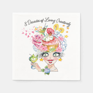 Cute Girlie Birthday Babe With Cake and Cocktails Pappersservett