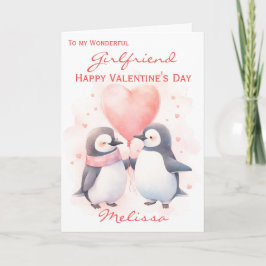 Cute Girlkompis Penguin Balloon Valentindagen Kort