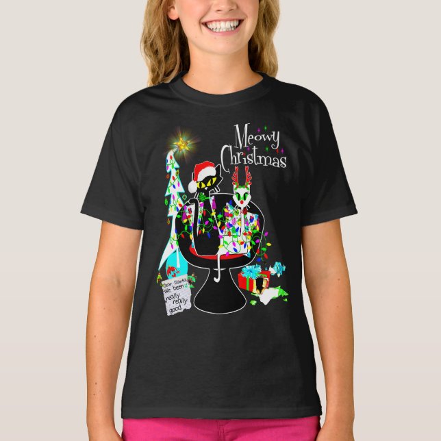 Cute Girls Atomic Cat Meowy jul T Shirt (Framsida)