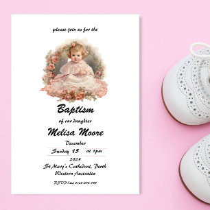 Cute Girls Baby Baptism Inbjudningar
