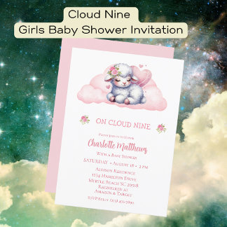 Cute Girls Baby Lamb Cloud 9 Baby Shower Inbjudningar