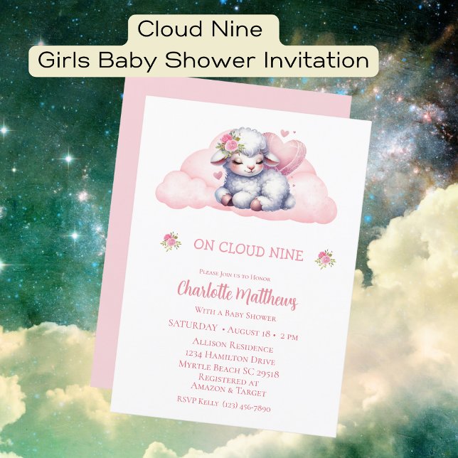 Cute Girls Baby Lamb Cloud 9 Baby Shower Inbjudningar (Skapare uppladdad)