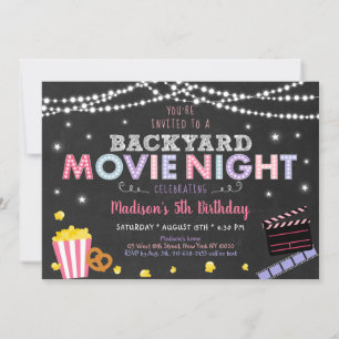 Cute Girls Backyard Movie Night Birgday Inbjudningar
