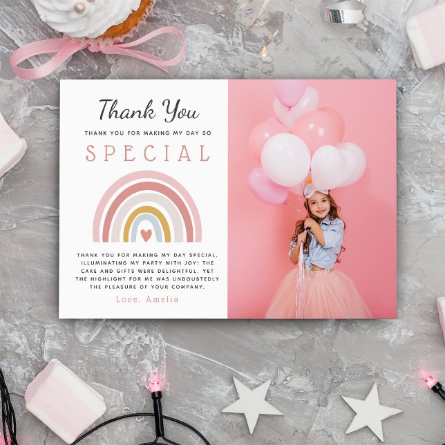 Cute Girls Birthday Pastel Rainbow Party Photo Tack Kort (Skapare uppladdad)