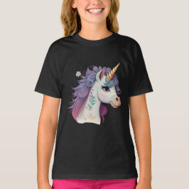 Cute Girls Black Elegant Lila Magic Unicorn T Shirt