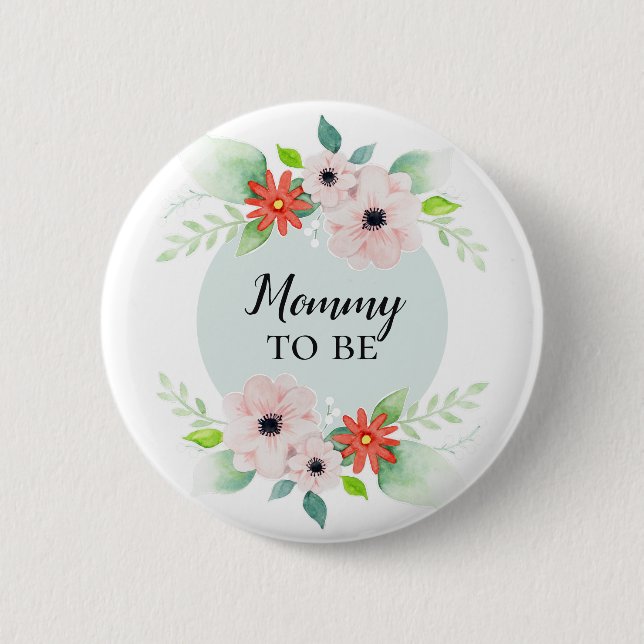Cute Girls-Blommigt-Mamma för att bli babyåda Knapp (Framsida)