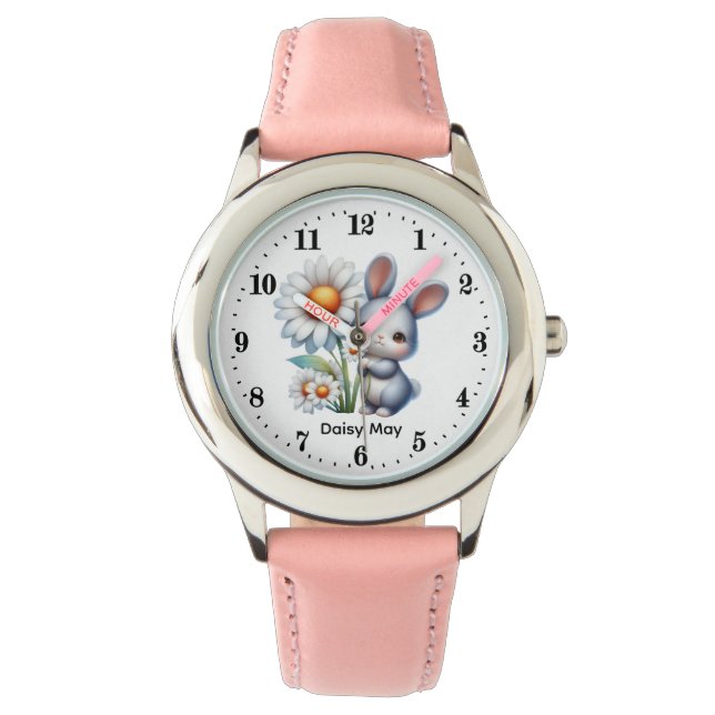 Cute girls bunny lovers add name  armbandsur (Framsida)