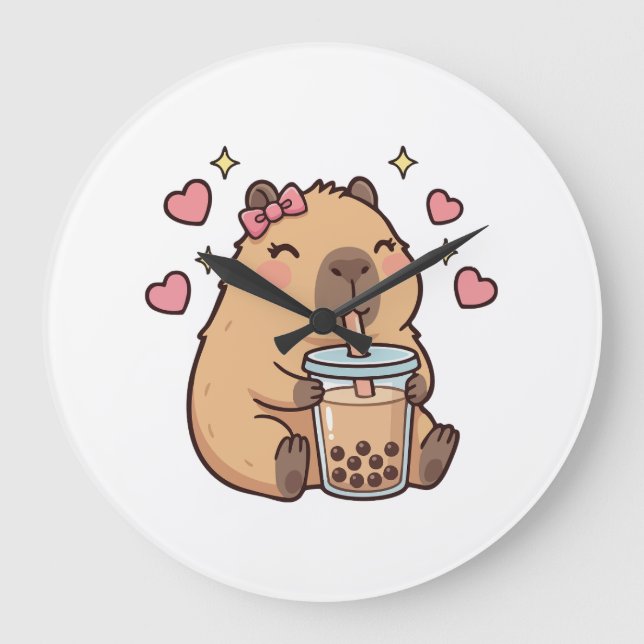 Cute Girls Capybara Ramen Kawaii Tea Kawaii Capy  Stor Klocka (Framsida)
