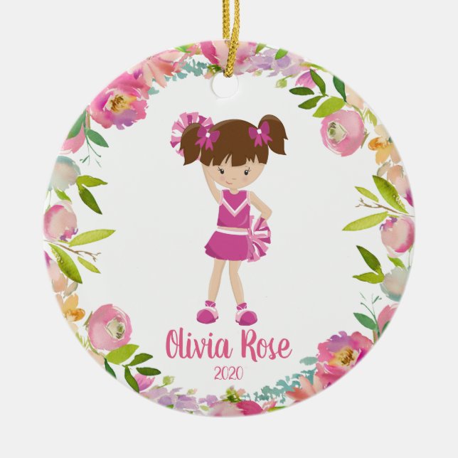Cute Girls CheerLeader Rosa Jul Ornament (Framsidan)