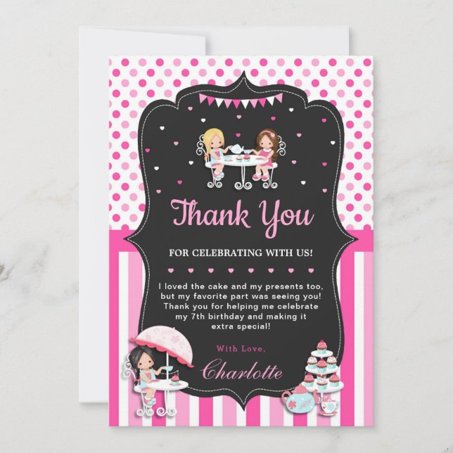 Cute Girls Cupaka High Tea Party Birthday Rosa Tack Kort (Framsida)